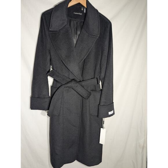 Calvin Klein Womens Wool Blend Trench Wrap Pea Coat Sz XL Belted Gray NWT - Picture 1 of 10